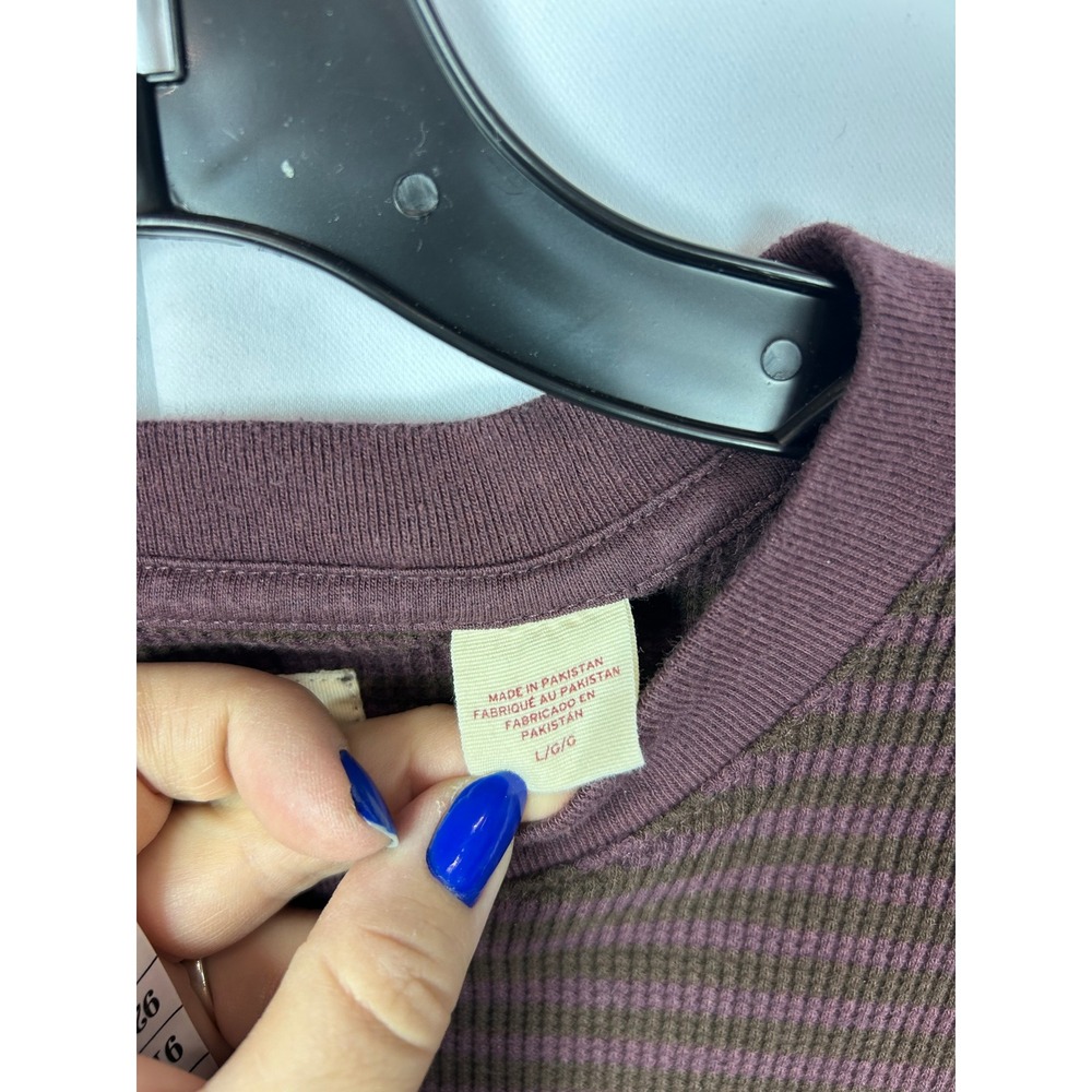 Levis Striped Thermal Long Sleeve Shirt Purple Brown Waffle Knit Large - Picture 4 of 7